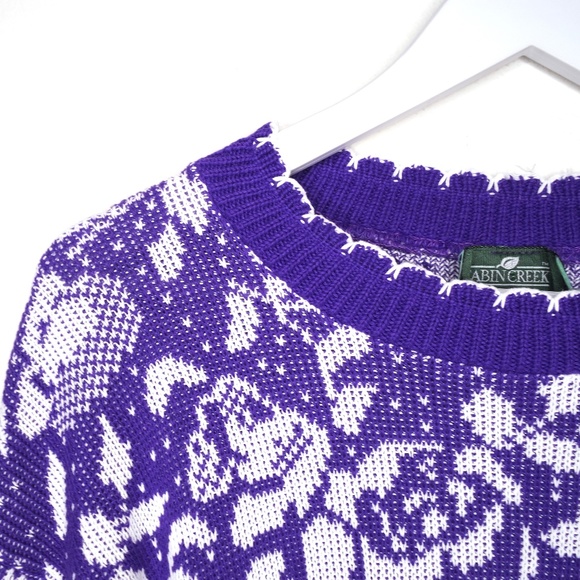 Vintage 100% cotton purple rose sweater, size M - Picture 4 of 5